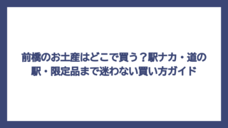 前橋のお土産はどこで買う？駅ナカ・道の駅・限定品まで迷わない買い方ガイド