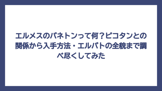 エルメスのパネトンって何？ピコタンとの関係から入手方法・エルパトの全貌まで調べ尽くしてみた