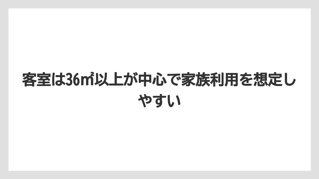 【リゾート】【宿泊】【旅】客室は36㎡以上が中心で家族利用を想定しやすい