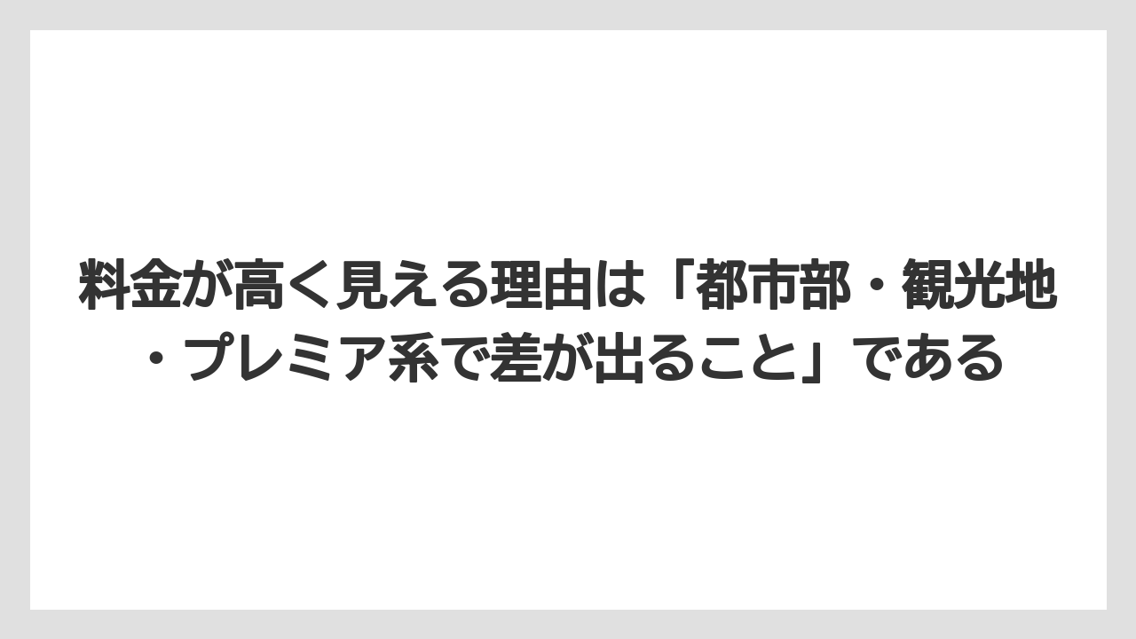 【リゾート】【宿泊】【旅】料金が高く見える理由は「都市部・観光地・プレミア系で差が出ること」である