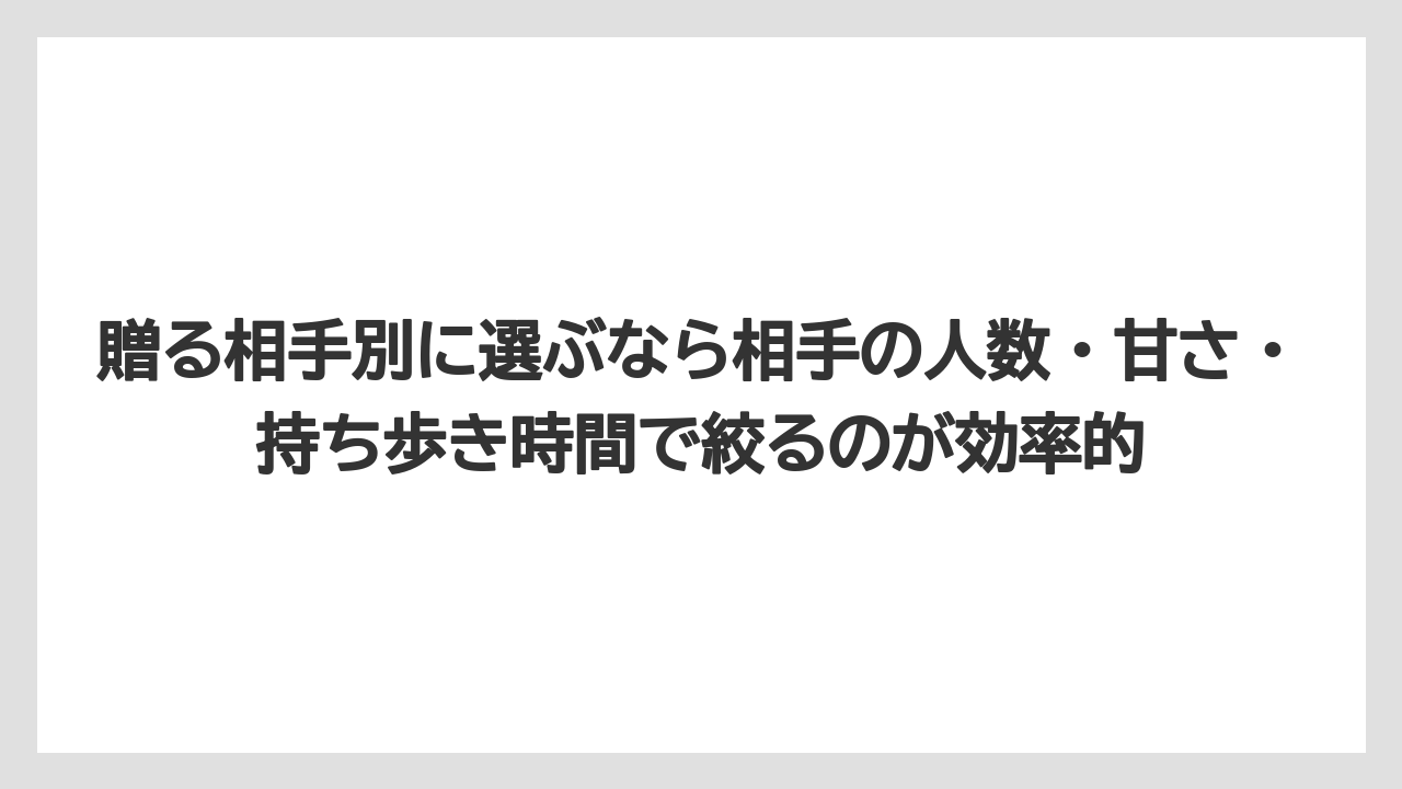 【リゾート】【宿泊】【旅】贈る相手別に選ぶなら相手の人数・甘さ・持ち歩き時間で絞るのが効率的