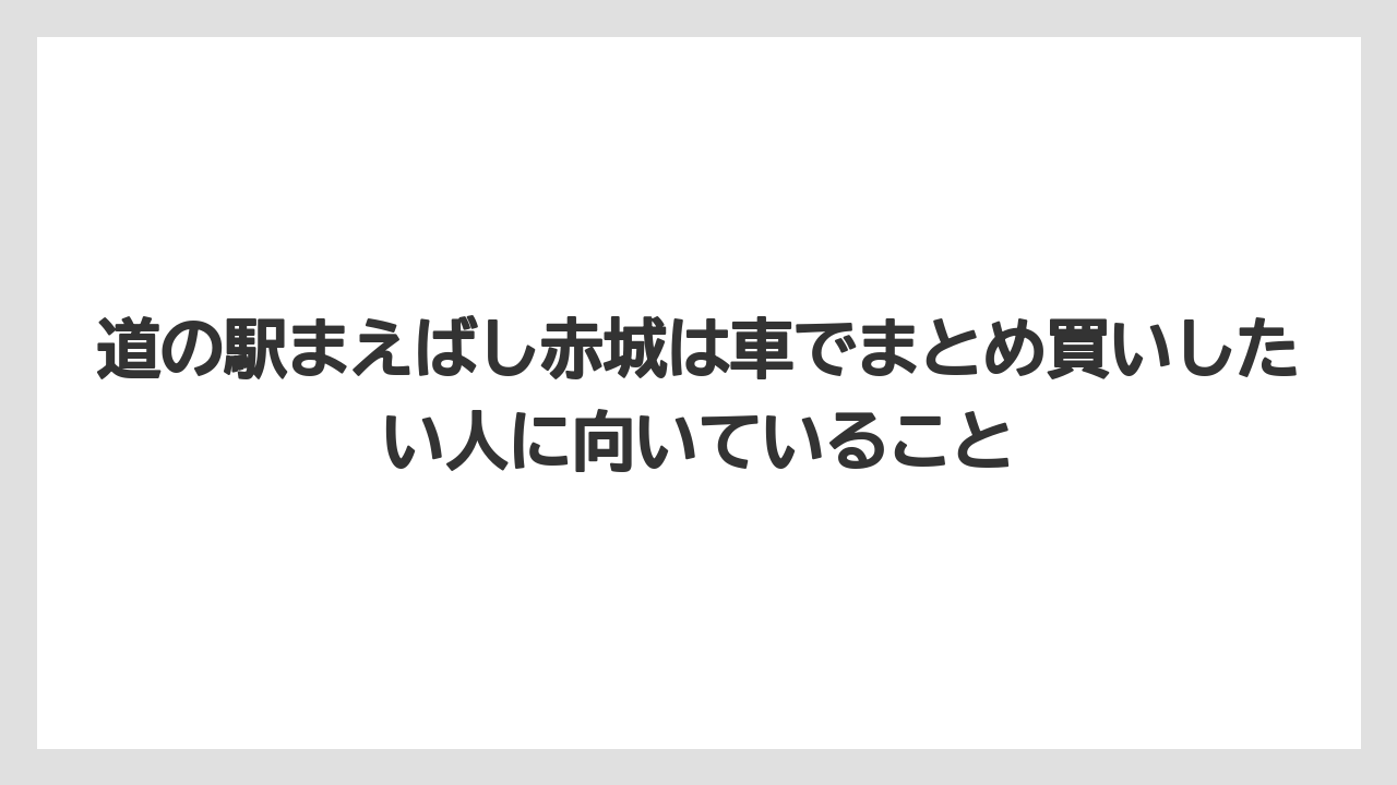 【リゾート】【宿泊】【旅】道の駅まえばし赤城は車でまとめ買いしたい人に向いていること
