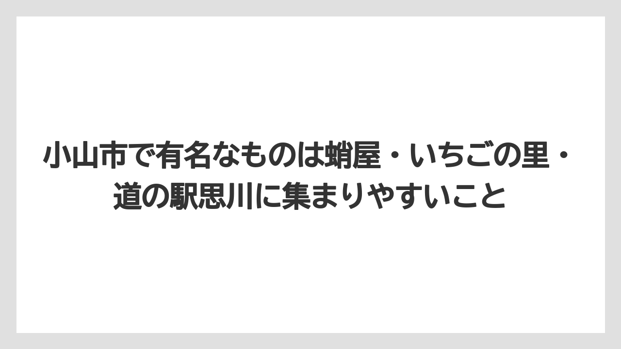 【リゾート】【宿泊】【旅】小山市で有名なものは蛸屋・いちごの里・道の駅思川に集まりやすいこと