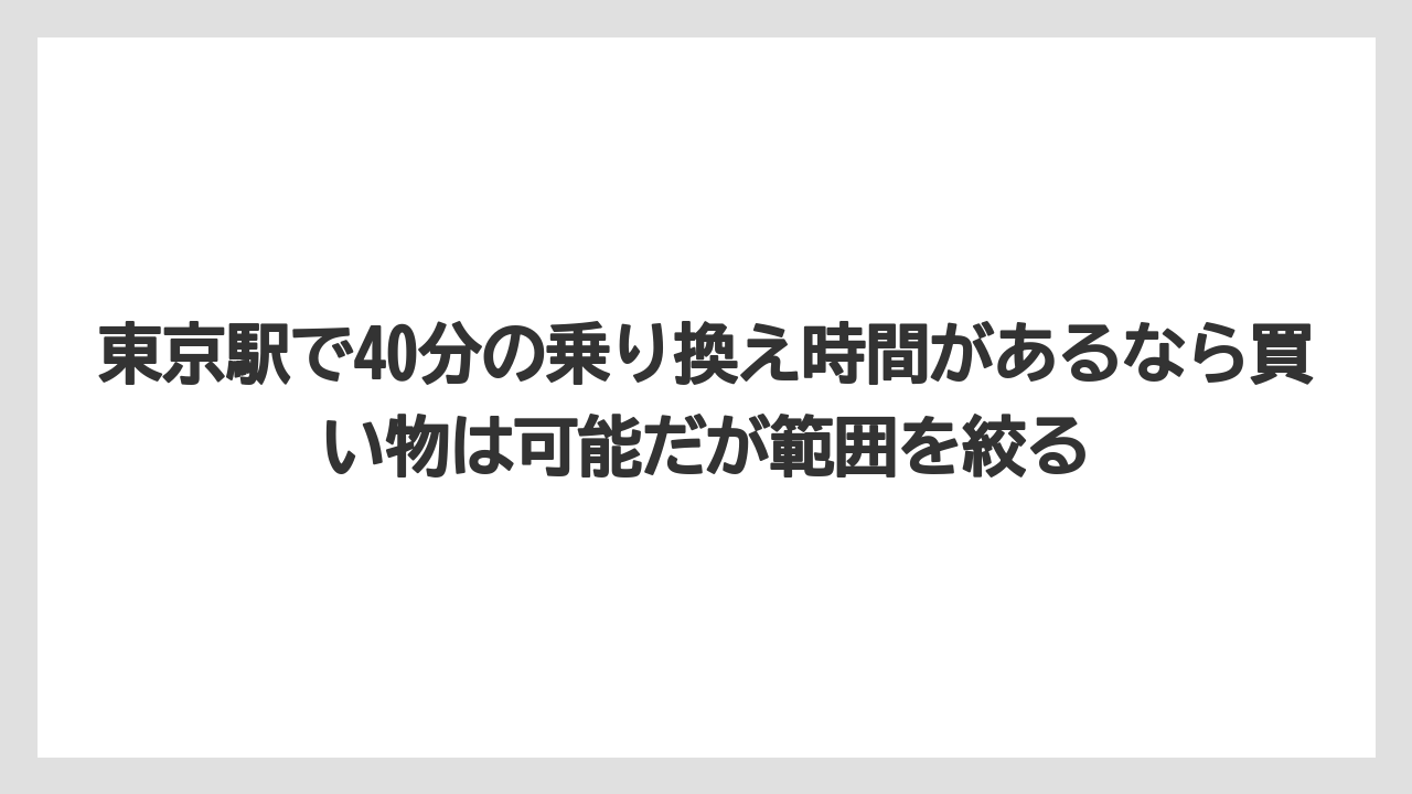 【リゾート】【宿泊】【旅】東京駅で40分の乗り換え時間があるなら買い物は可能だが範囲を絞る