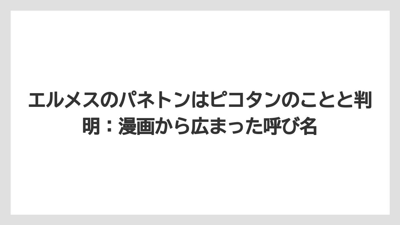 【リゾート】【宿泊】【旅】エルメスのパネトンはピコタンのことと判明：漫画から広まった呼び名