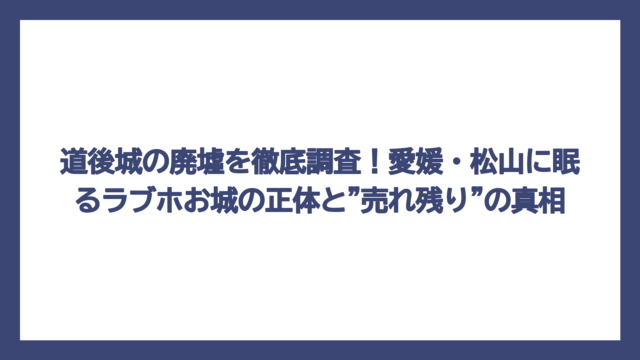 道後城の廃墟を徹底調査！愛媛・松山に眠るラブホお城の正体と"売れ残り"の真相