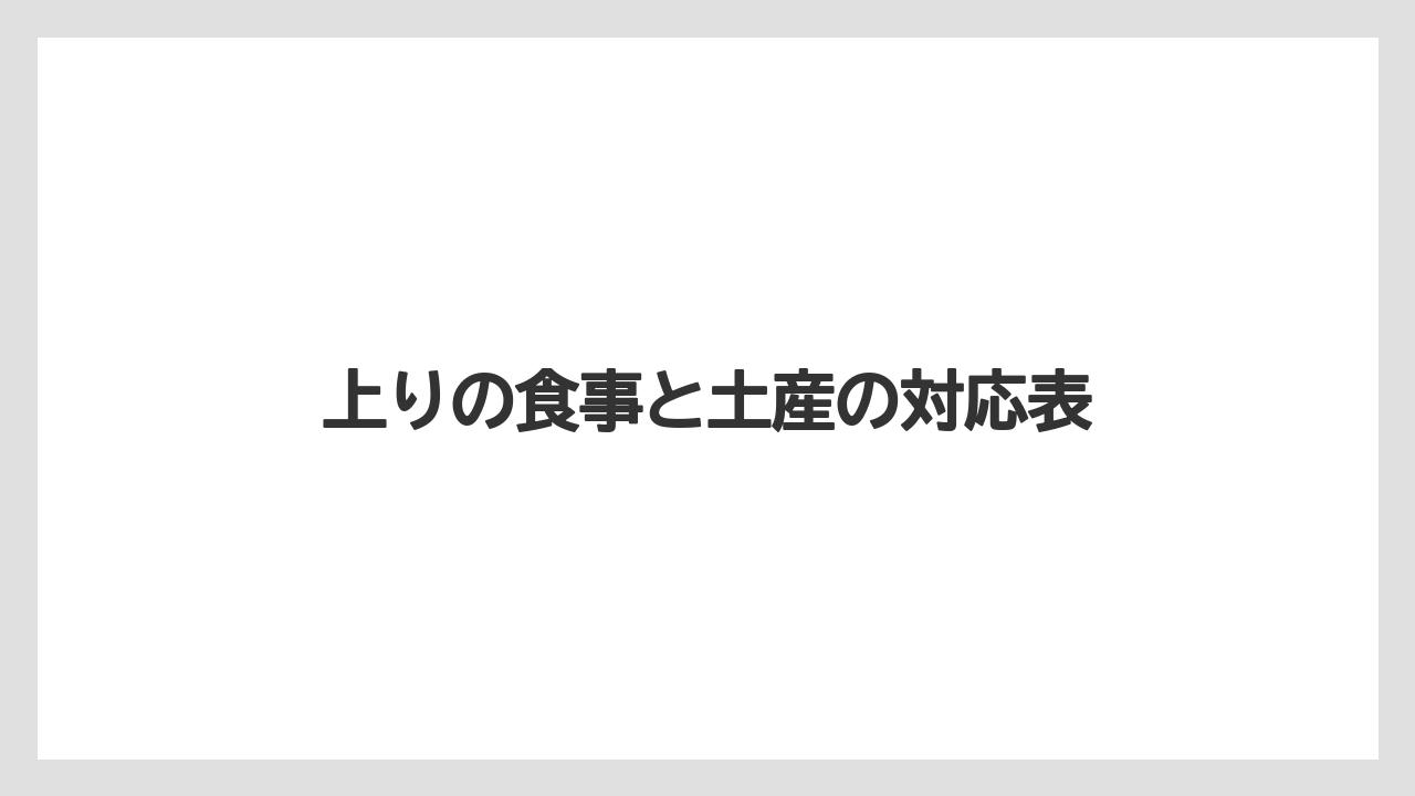 【リゾート】【宿泊】【旅】上りの食事と土産の対応表